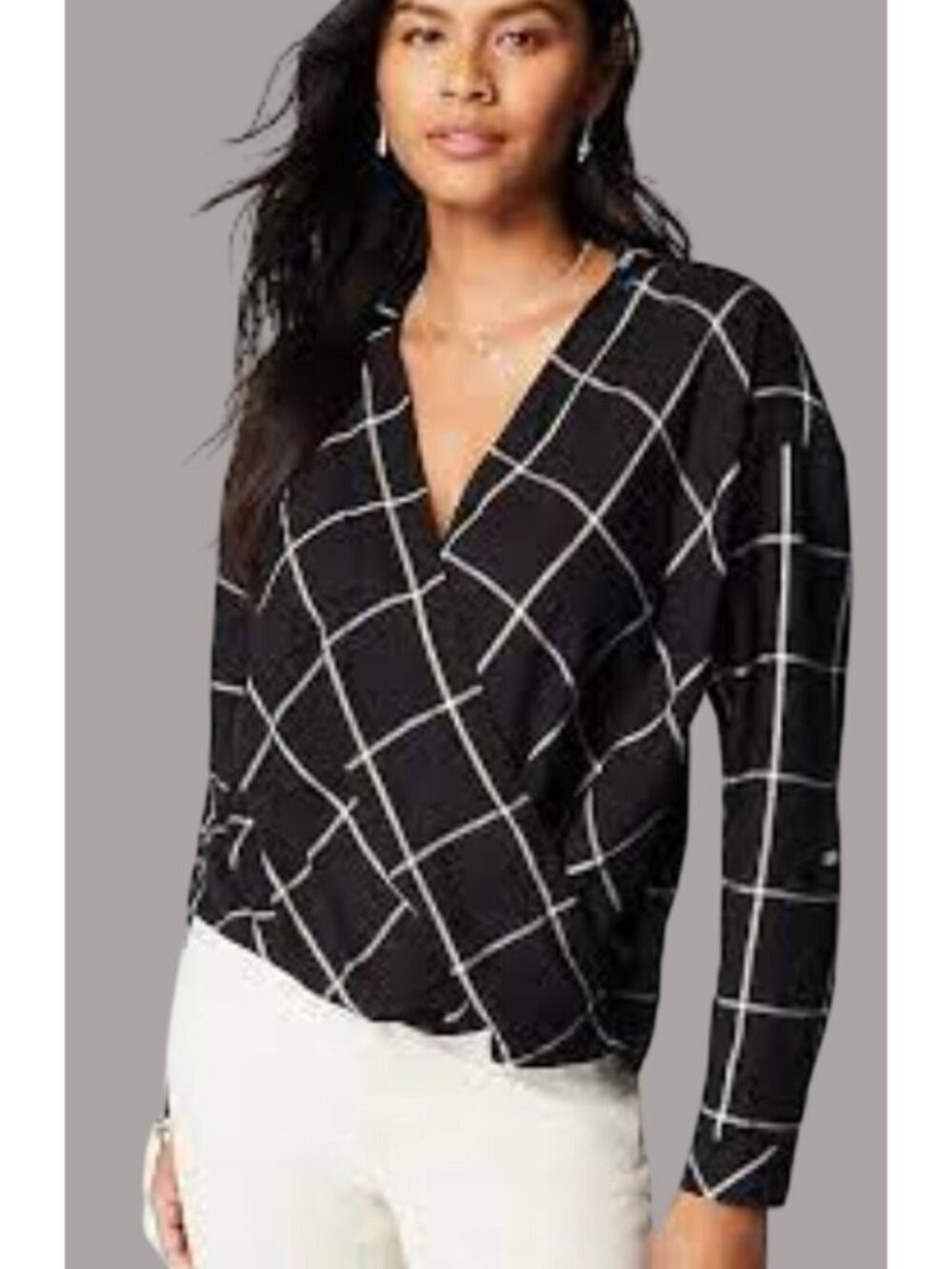 J.Jill Black Plaid Soft-Brushed Collared Twist-Front Shirt Women's Size Small